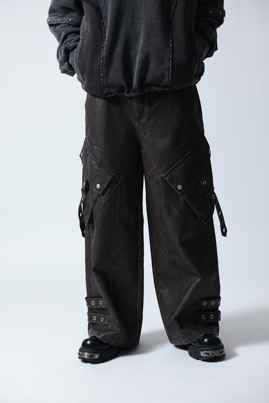 【P.N UNDERGROUND】加工PU ワイドカーゴパンツ (745413)