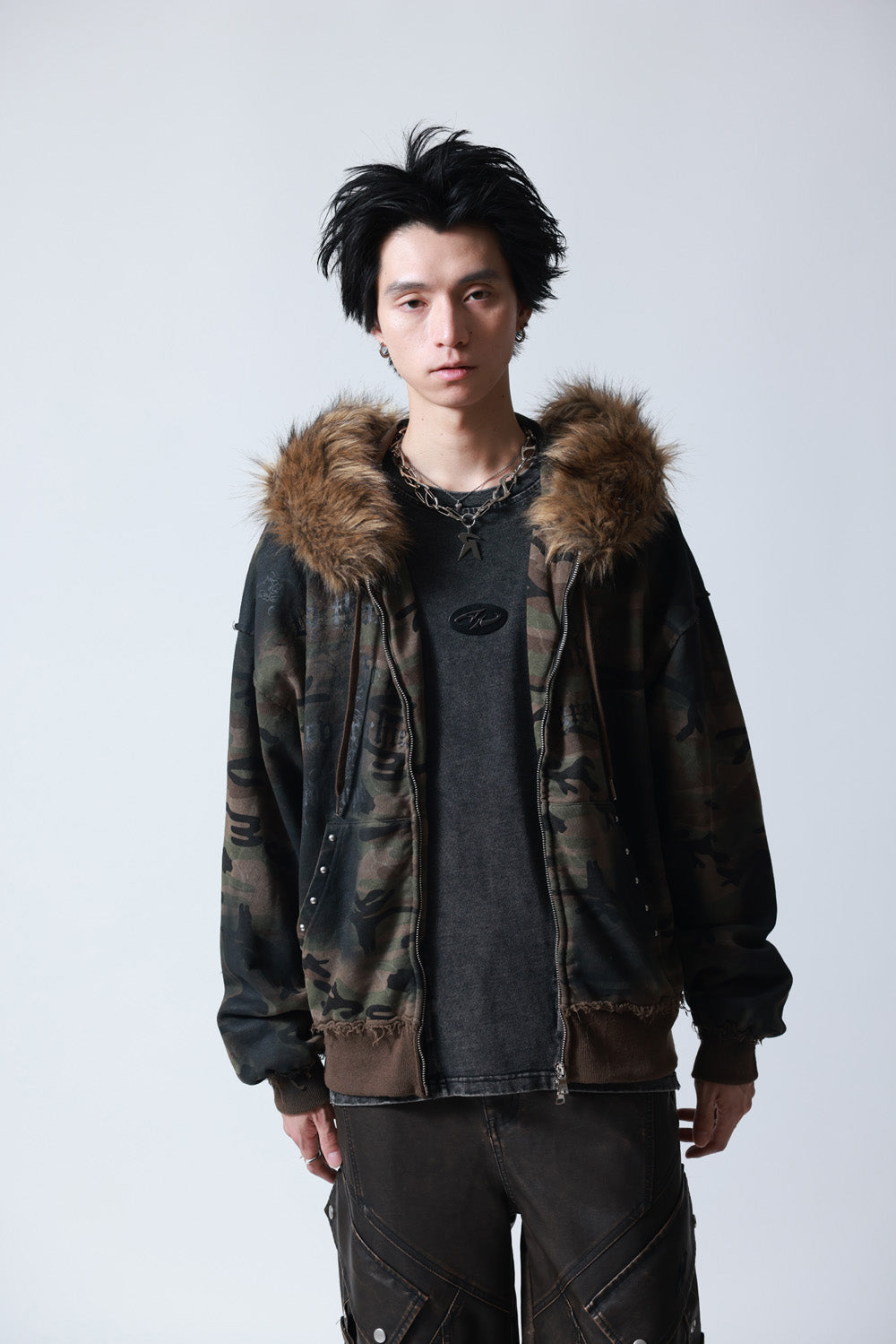 【P.N UNDERGROUND】ファー脱着スプレーZIPパーカー (735425)