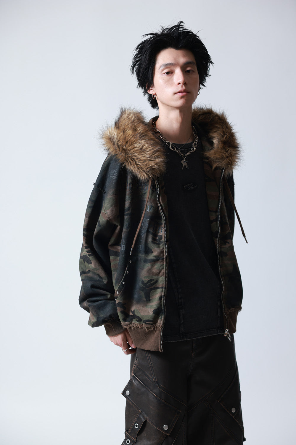 【P.N UNDERGROUND】ファー脱着スプレーZIPパーカー (735425)