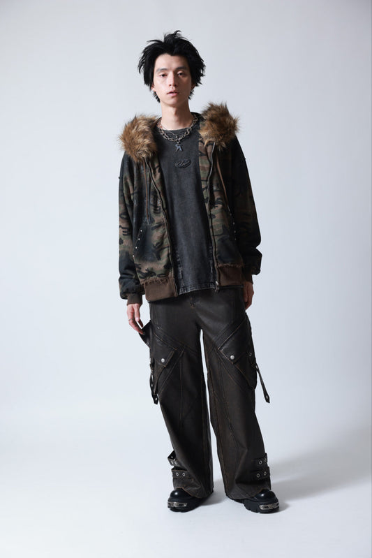 【P.N UNDERGROUND】ファー脱着スプレーZIPパーカー (735425)