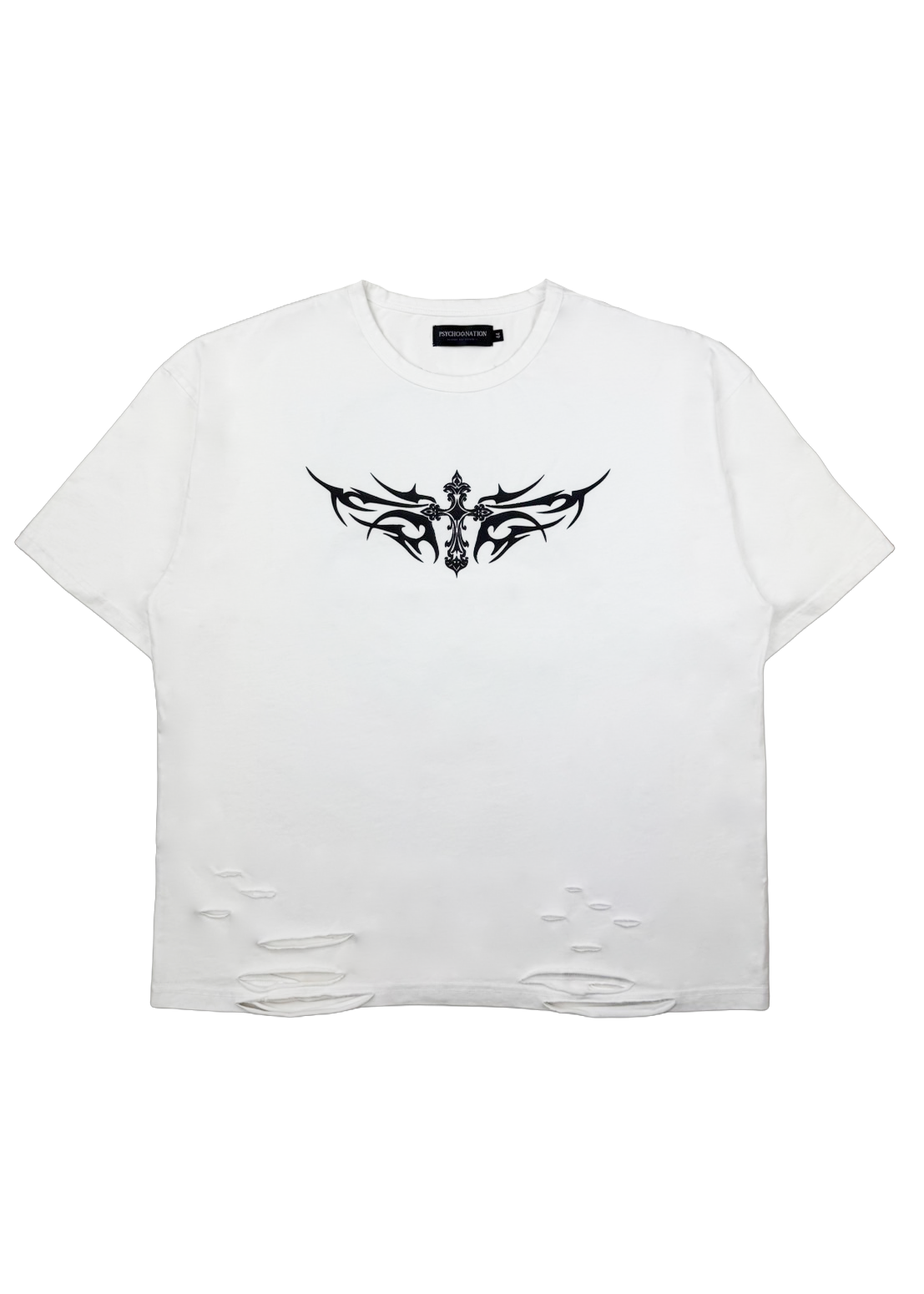 【PSYCHO NATION】トライバルスタッズ クロスダメージTEE (725000)