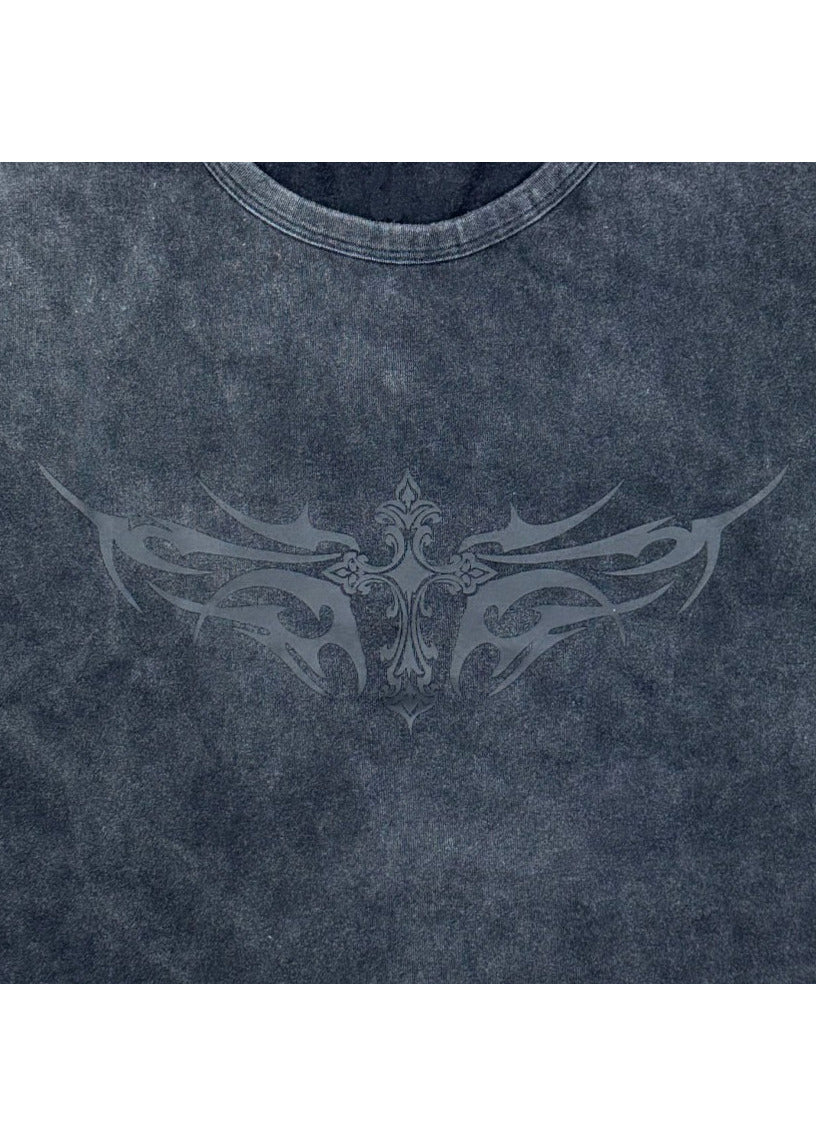 【PSYCHO NATION】トライバルスタッズ クロスダメージTEE (725000)
