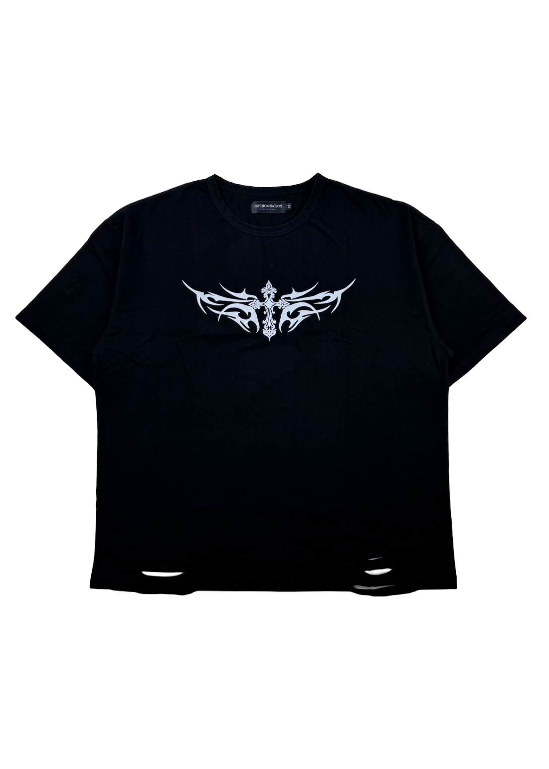 【PSYCHO NATION】トライバルスタッズ クロスダメージTEE (725000)