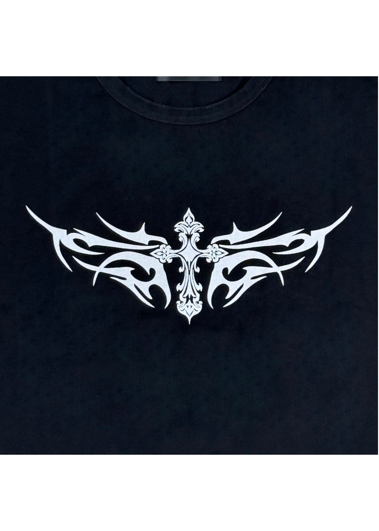 【PSYCHO NATION】トライバルスタッズ クロスダメージTEE (725000)