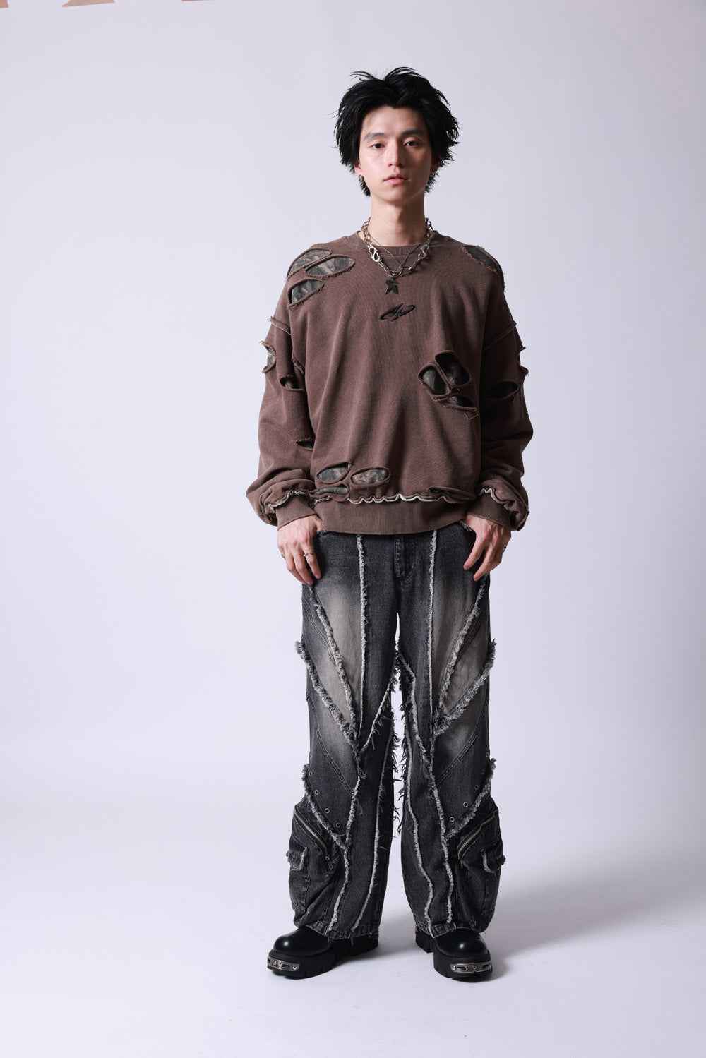 【P.N UNDERGROUND】ダメージレイヤード クルーネック (745404)