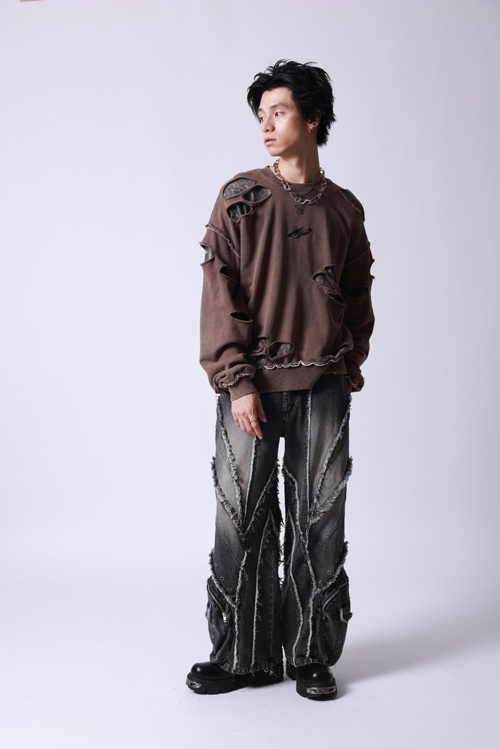 【P.N UNDERGROUND】ダメージレイヤード クルーネック (745404)