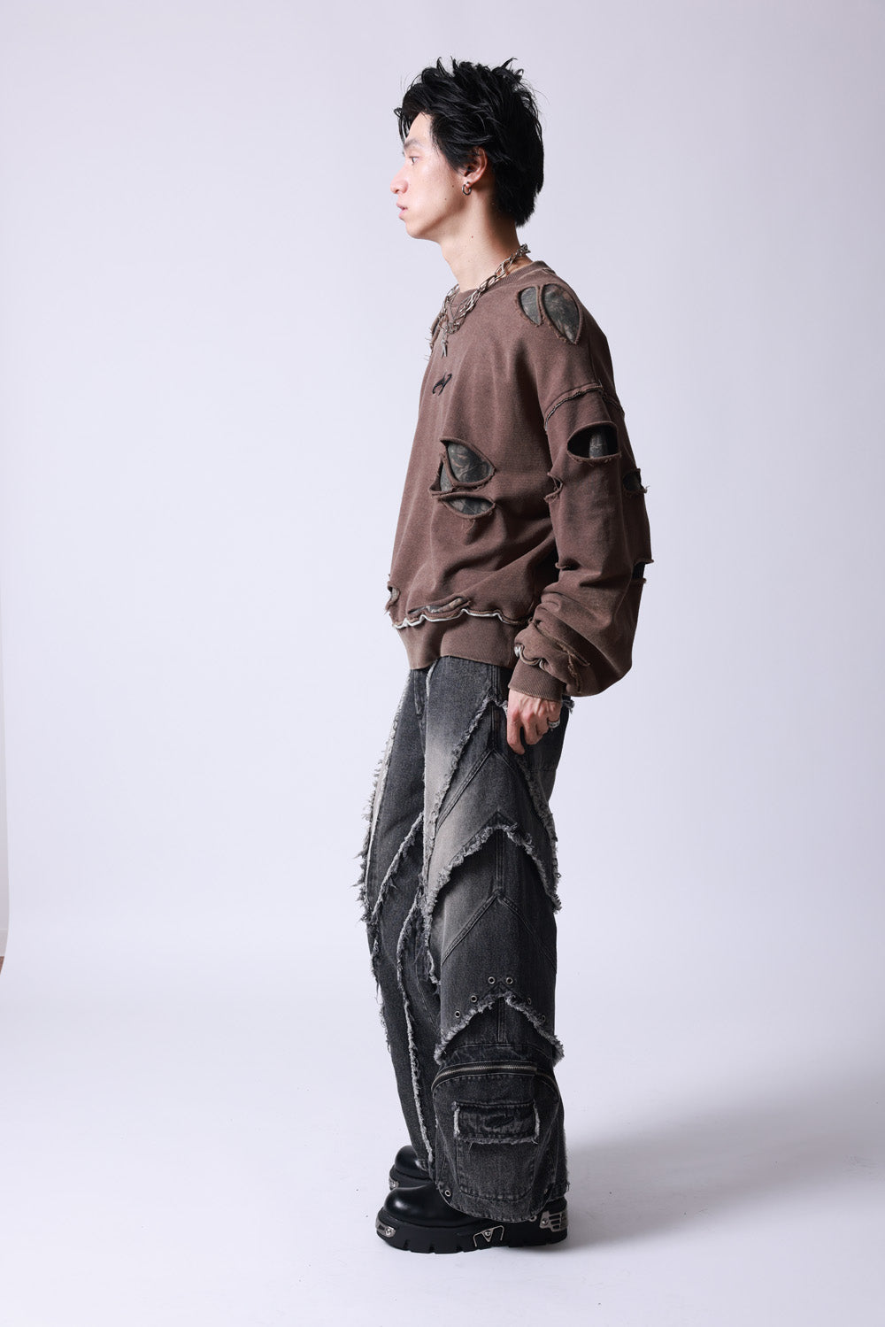 【P.N UNDERGROUND】ダメージレイヤード クルーネック (745404)