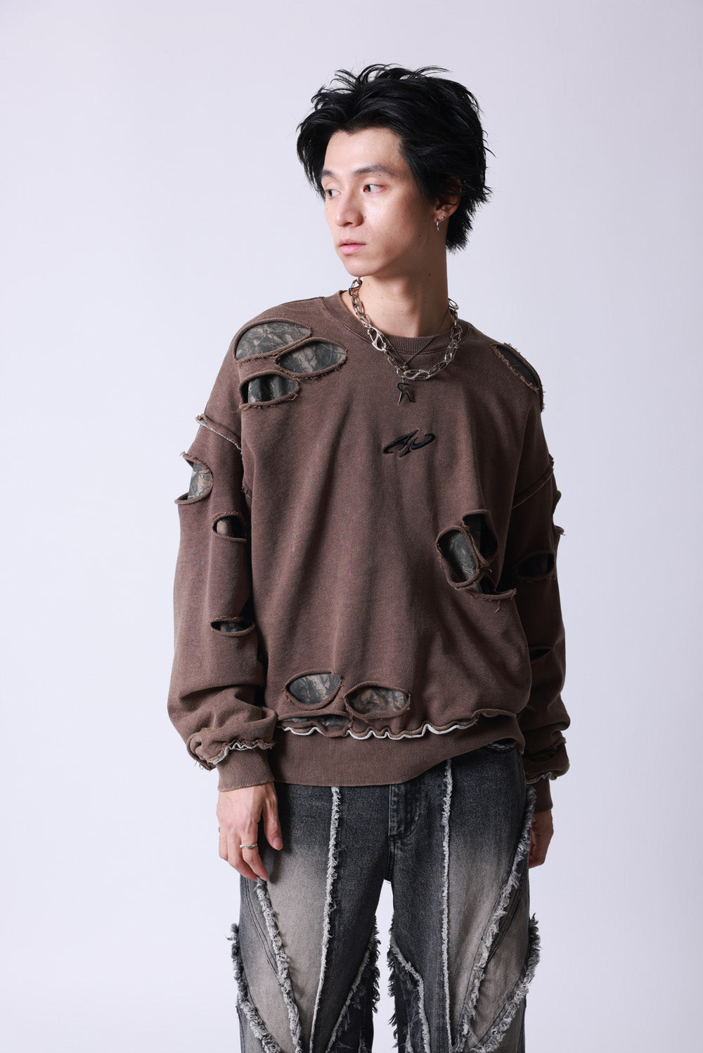 【P.N UNDERGROUND】ダメージレイヤード クルーネック (745404)