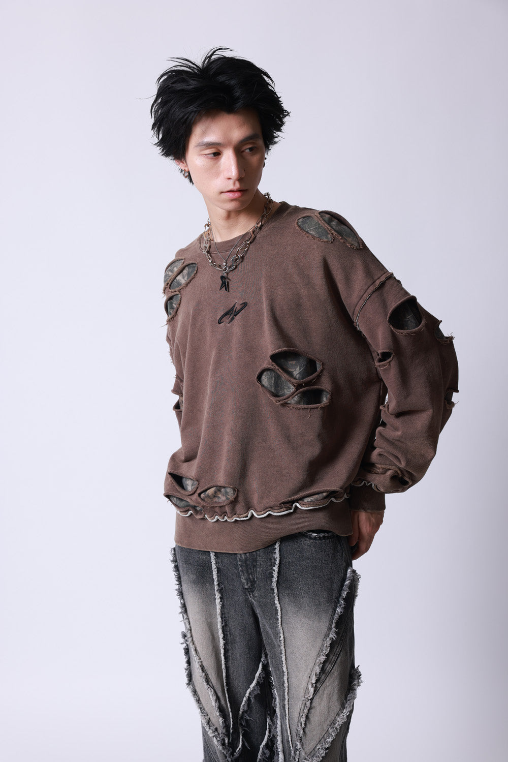 【P.N UNDERGROUND】ダメージレイヤード クルーネック (745404)