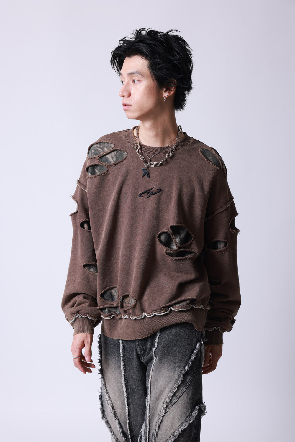 【P.N UNDERGROUND】ダメージレイヤード クルーネック (745404)