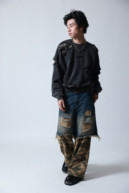 【P.N UNDERGROUND】ダメージレイヤード クルーネック (745404)