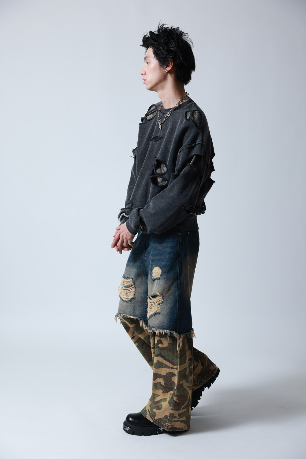 【P.N UNDERGROUND】ダメージレイヤード クルーネック (745404)