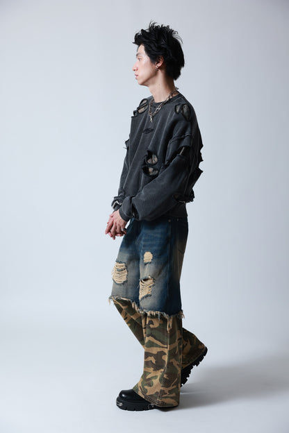 【P.N UNDERGROUND】ダメージレイヤード クルーネック (745404)