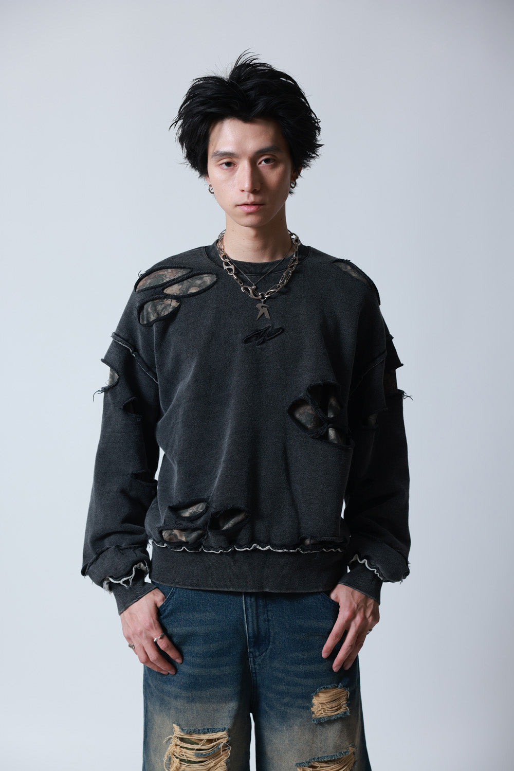 【P.N UNDERGROUND】ダメージレイヤード クルーネック (745404)