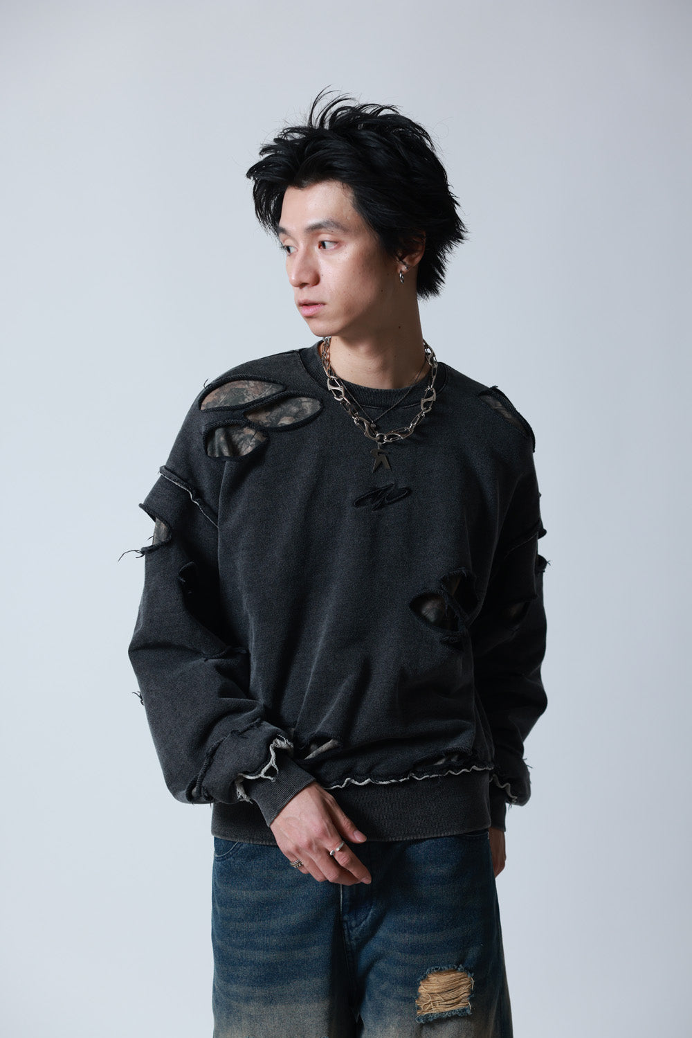 【P.N UNDERGROUND】ダメージレイヤード クルーネック (745404)