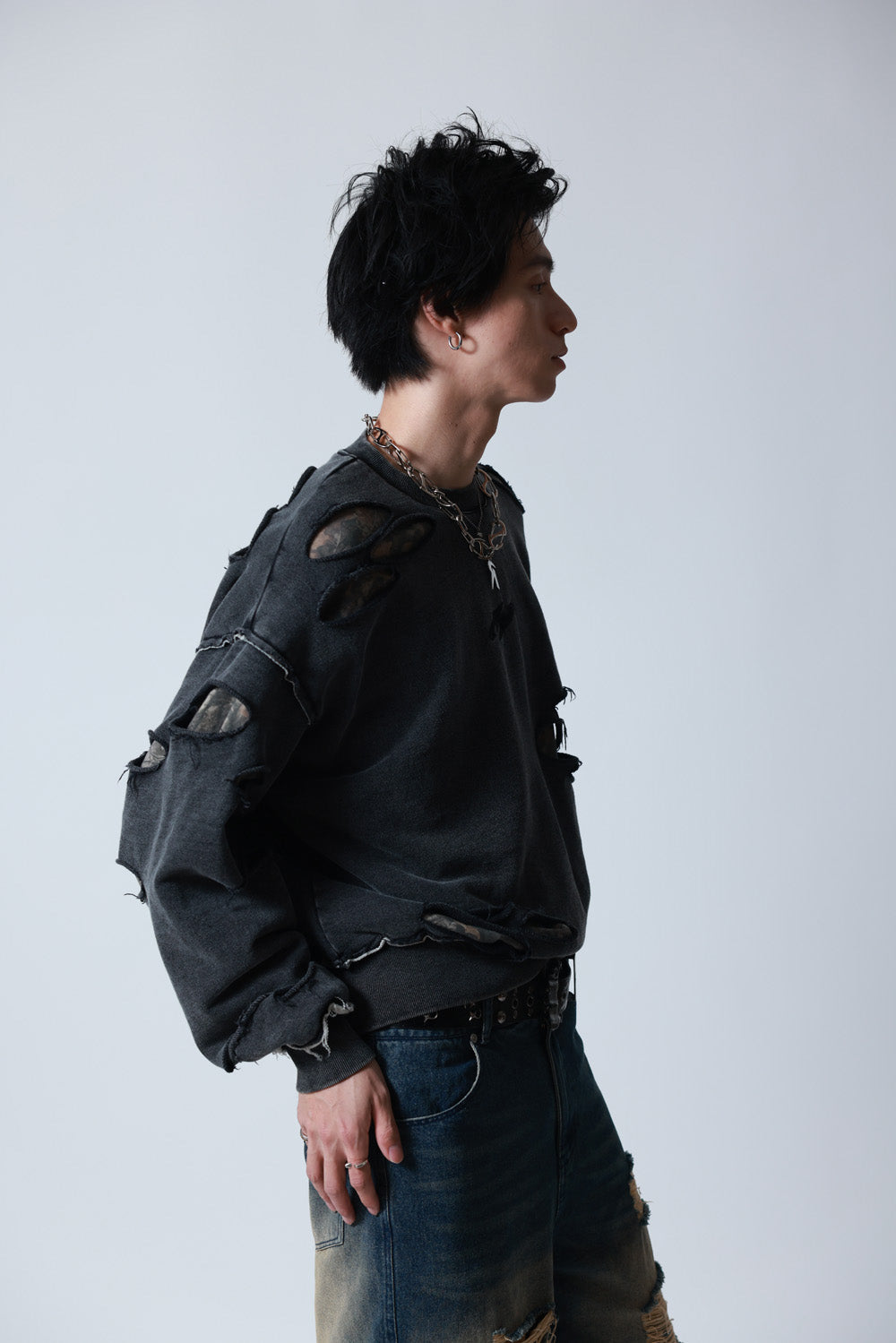 【P.N UNDERGROUND】ダメージレイヤード クルーネック (745404)