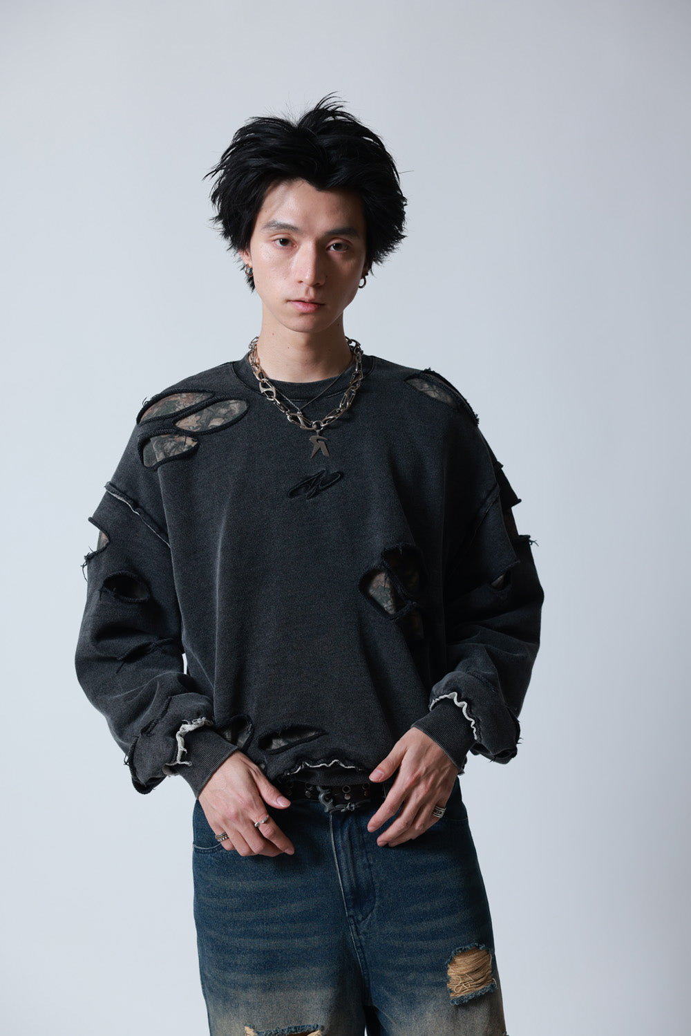 【P.N UNDERGROUND】ダメージレイヤード クルーネック (745404)