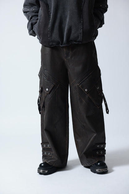 【P.N UNDERGROUND】加工PU ワイドカーゴパンツ (745413)