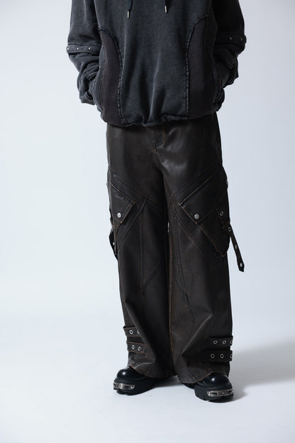 【P.N UNDERGROUND】加工PU ワイドカーゴパンツ (745413)