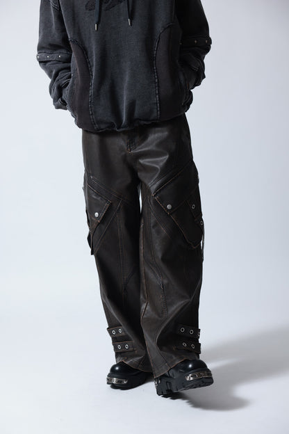 【P.N UNDERGROUND】加工PU ワイドカーゴパンツ (745413)
