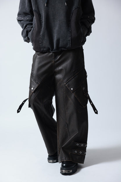 【P.N UNDERGROUND】加工PU ワイドカーゴパンツ (745413)