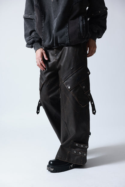 【P.N UNDERGROUND】加工PU ワイドカーゴパンツ (745413)