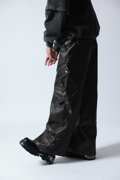 【P.N UNDERGROUND】加工PU ワイドカーゴパンツ (745413)