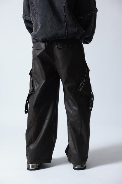 【P.N UNDERGROUND】加工PU ワイドカーゴパンツ (745413)