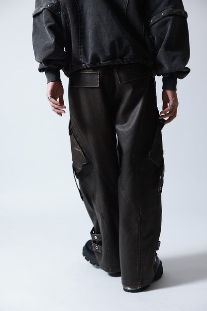 【P.N UNDERGROUND】加工PU ワイドカーゴパンツ (745413)