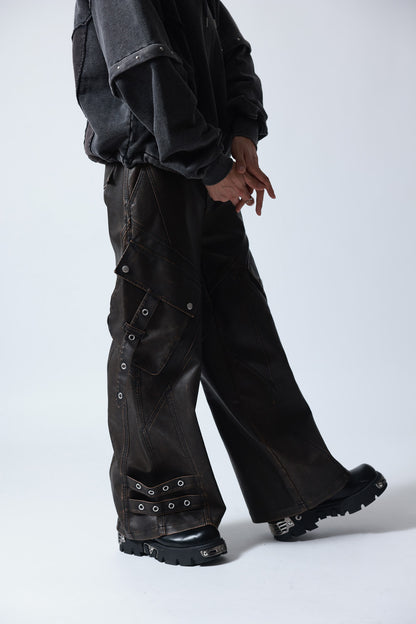 【P.N UNDERGROUND】加工PU ワイドカーゴパンツ (745413)