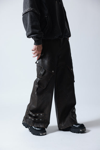 【P.N UNDERGROUND】加工PU ワイドカーゴパンツ (745413)