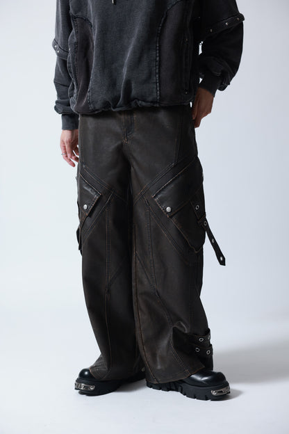 【P.N UNDERGROUND】加工PU ワイドカーゴパンツ (745413)