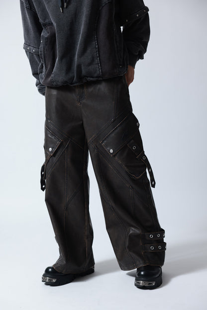 【P.N UNDERGROUND】加工PU ワイドカーゴパンツ (745413)