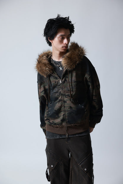 【P.N UNDERGROUND】ファー脱着スプレーZIPパーカー (735425)