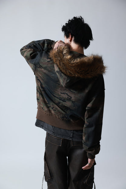 【P.N UNDERGROUND】ファー脱着スプレーZIPパーカー (735425)