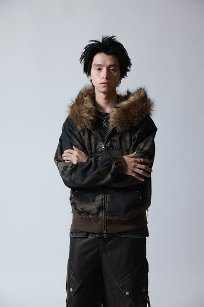 【P.N UNDERGROUND】ファー脱着スプレーZIPパーカー (735425)