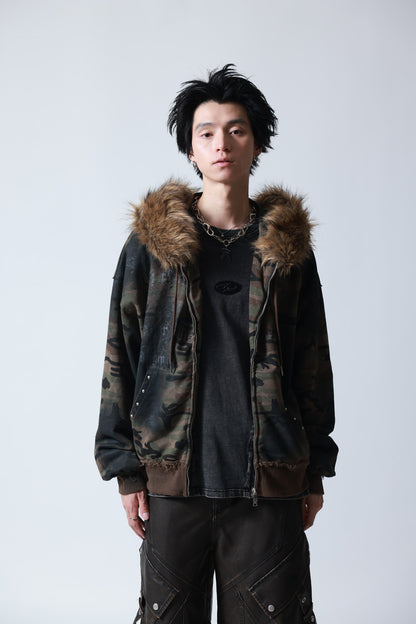 【P.N UNDERGROUND】ファー脱着スプレーZIPパーカー (735425)