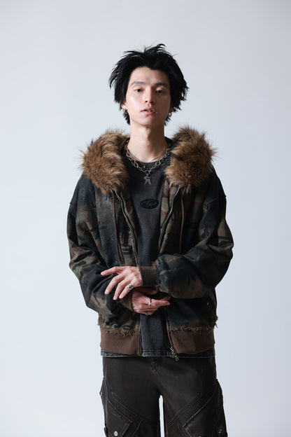 【P.N UNDERGROUND】ファー脱着スプレーZIPパーカー (735425)