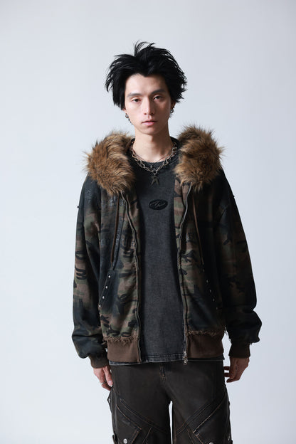 【P.N UNDERGROUND】ファー脱着スプレーZIPパーカー (735425)