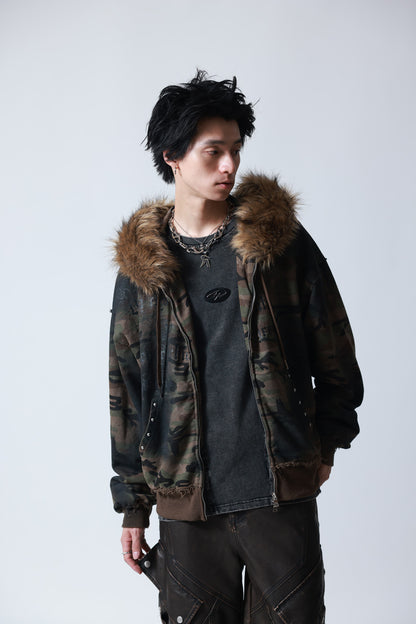 【P.N UNDERGROUND】ファー脱着スプレーZIPパーカー (735425)