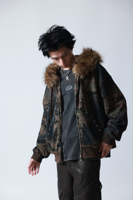 【P.N UNDERGROUND】ファー脱着スプレーZIPパーカー (735425)