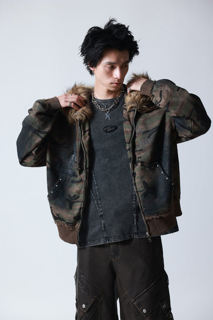 【P.N UNDERGROUND】ファー脱着スプレーZIPパーカー (735425)