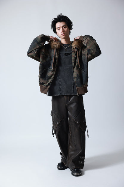【P.N UNDERGROUND】ファー脱着スプレーZIPパーカー (735425)