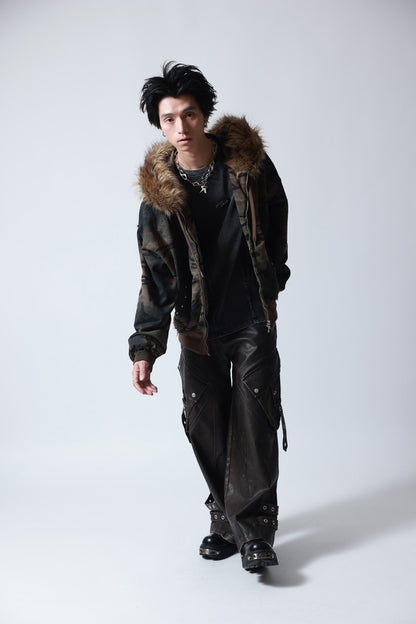 【P.N UNDERGROUND】ファー脱着スプレーZIPパーカー (735425)