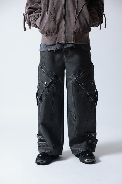 【P.N UNDERGROUND】加工PU ワイドカーゴパンツ (745413)