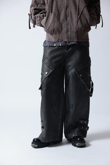 【P.N UNDERGROUND】加工PU ワイドカーゴパンツ (745413)