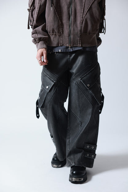 【P.N UNDERGROUND】加工PU ワイドカーゴパンツ (745413)