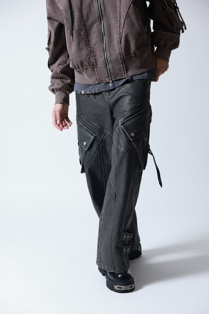 【P.N UNDERGROUND】加工PU ワイドカーゴパンツ (745413)