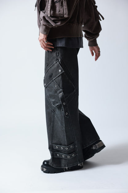 【P.N UNDERGROUND】加工PU ワイドカーゴパンツ (745413)