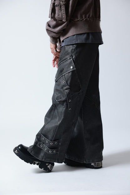 【P.N UNDERGROUND】加工PU ワイドカーゴパンツ (745413)